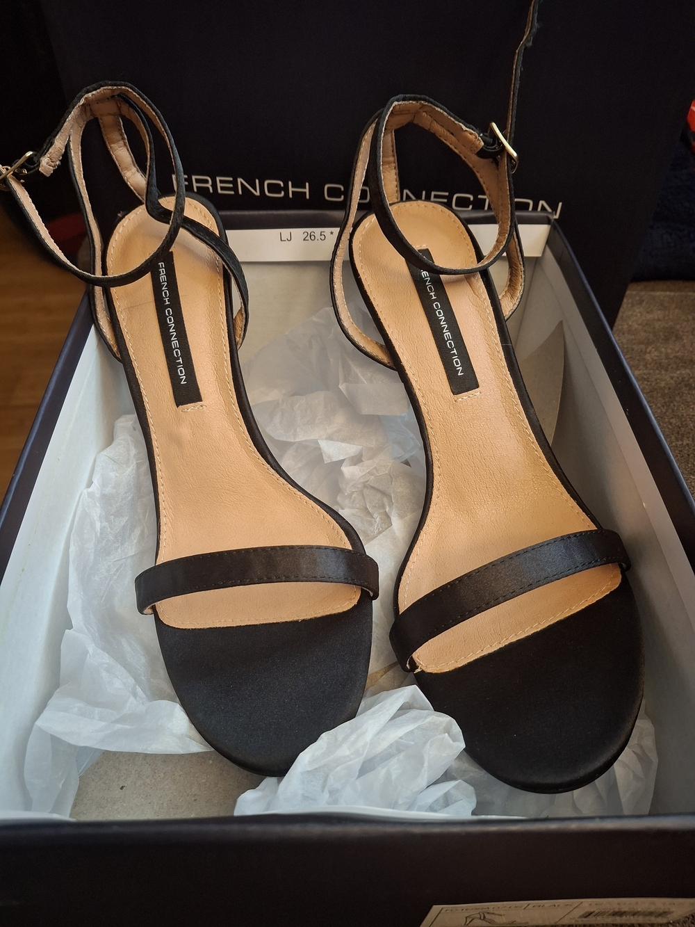 French Connection Black Open-Toe Ankle-Strap Heels